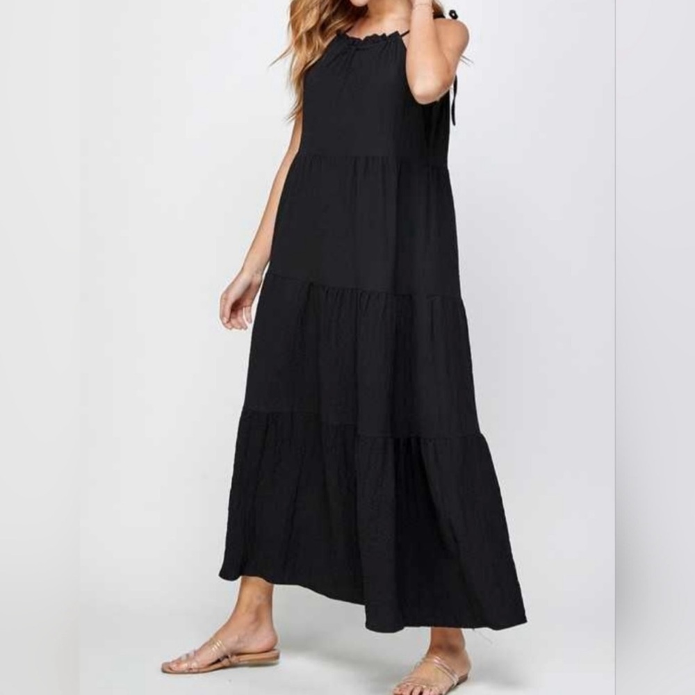 ❤️ BRAND NEW TIE SHOULDER VERSATILE TIERED LITTLE BLACK DRESS. SIZE MEDIUM